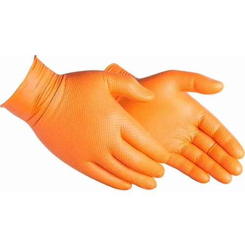 HANDY GRIPPAZ KAYDIRMAZ PUDRASIZ TURUNCU NITRIL ELDIVEN (L) (50 ADET)